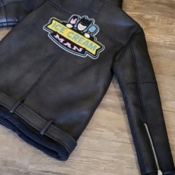 Rare Faux Leather Faux Shearling Collar & Lining Moto Punk Retro Biker Jacket, S - Picture 8 of 13